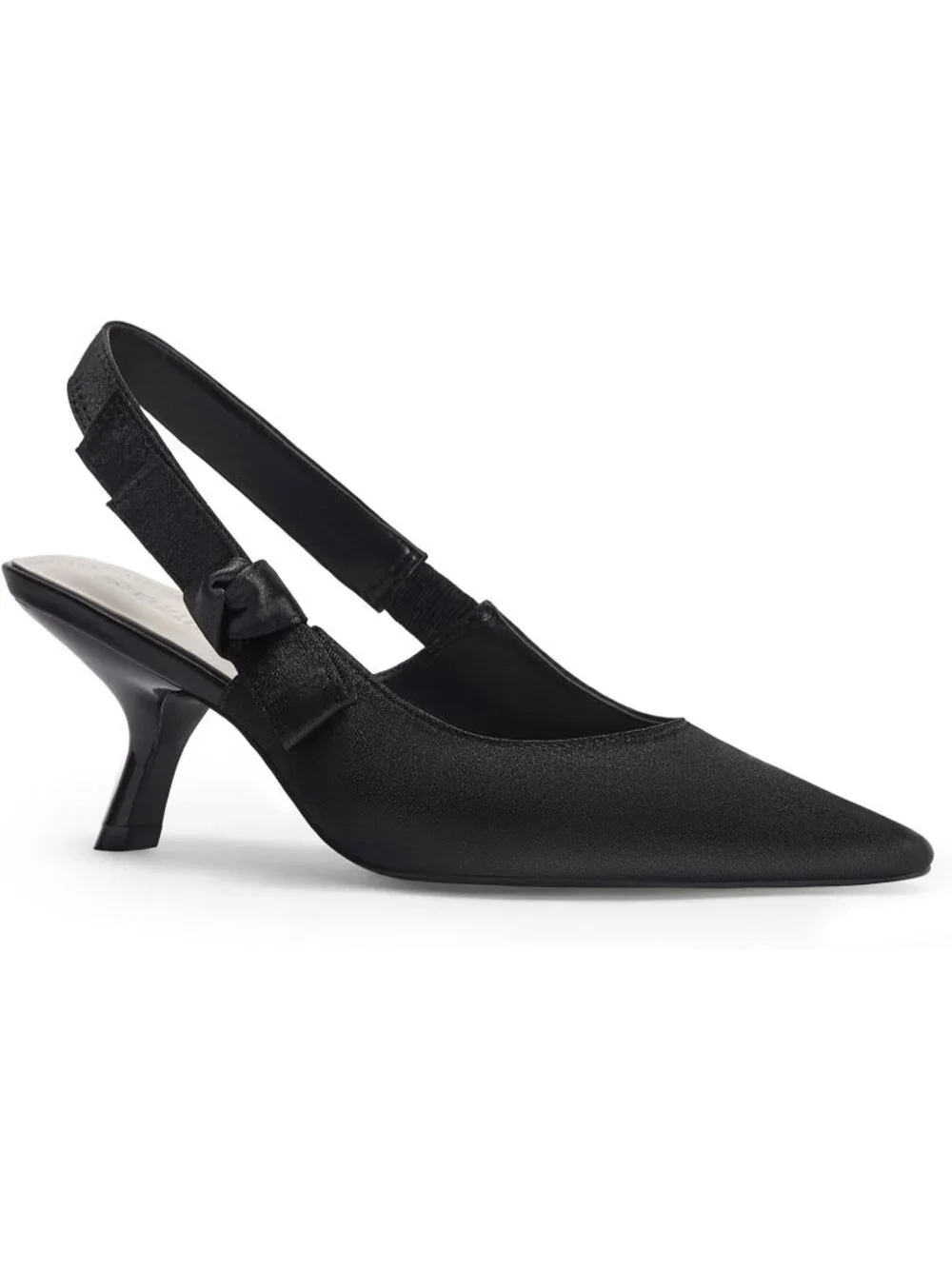 Women's Black Satin Slingback Kitten Heels Closed Pointed Toe Bowknot Slip On